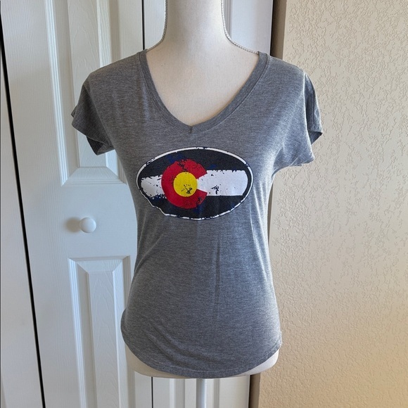 Anvil Tops - Anvil Gray V-Neck Tee with Graphic Design